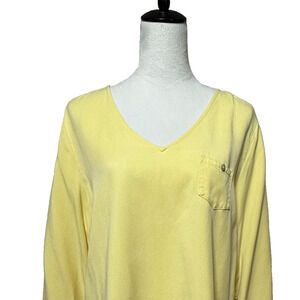 Soft Surroundings Top Womens Large Yellow Popover Tencel Tunic Droptail Shirt